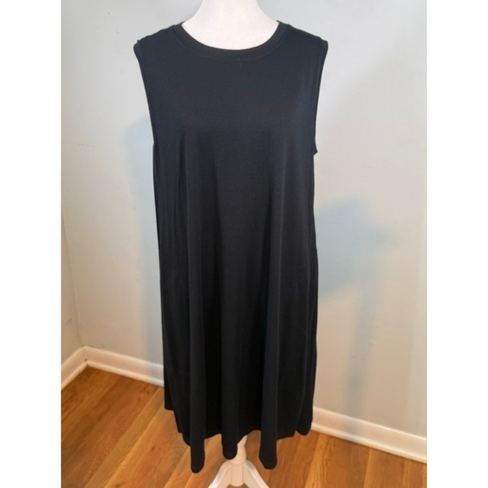 Woolx Clara Merino Wool Dress XL Black Sleeveless Pockets Travel Minimalist
